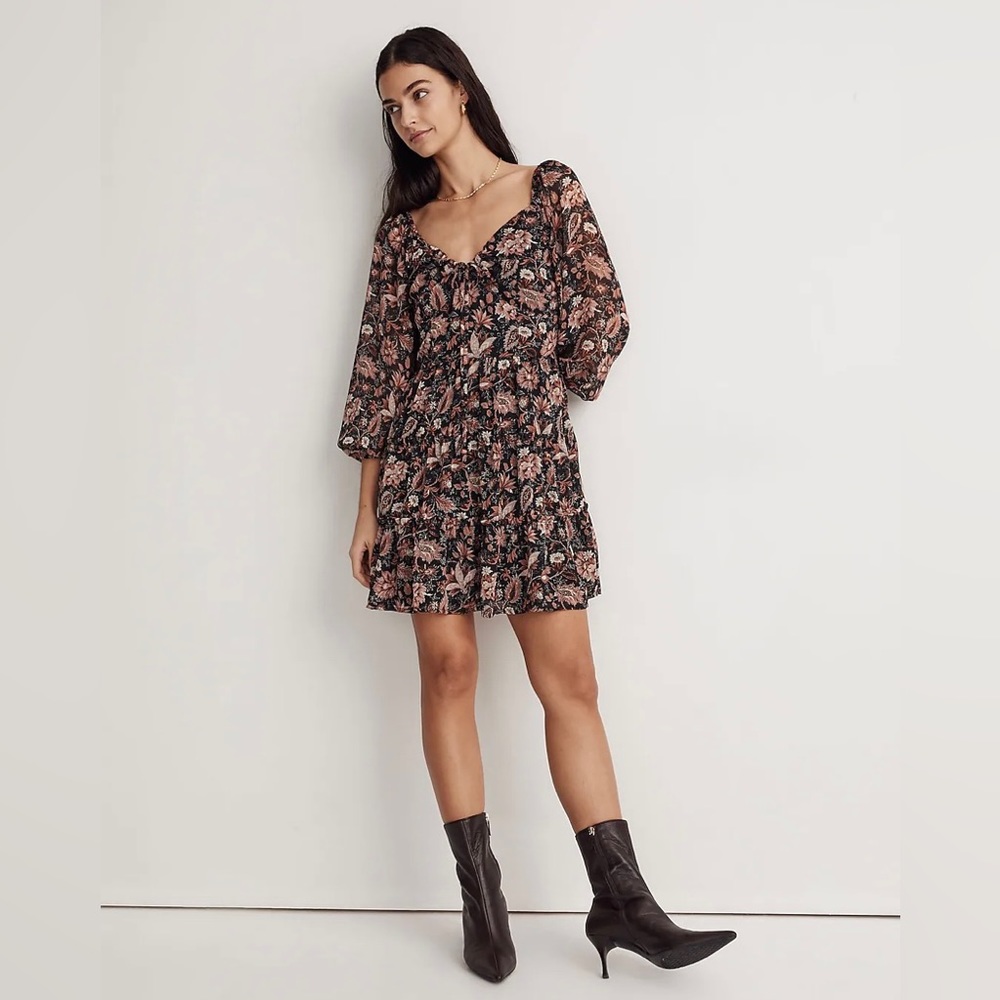NWT Madewell / Amalia Tiered Mini Dress in Pampas Blooms, size 2, NI659